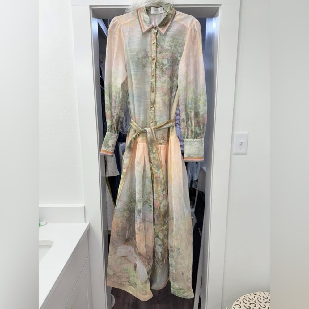 Sheer Floral Maxi Dress with Belt